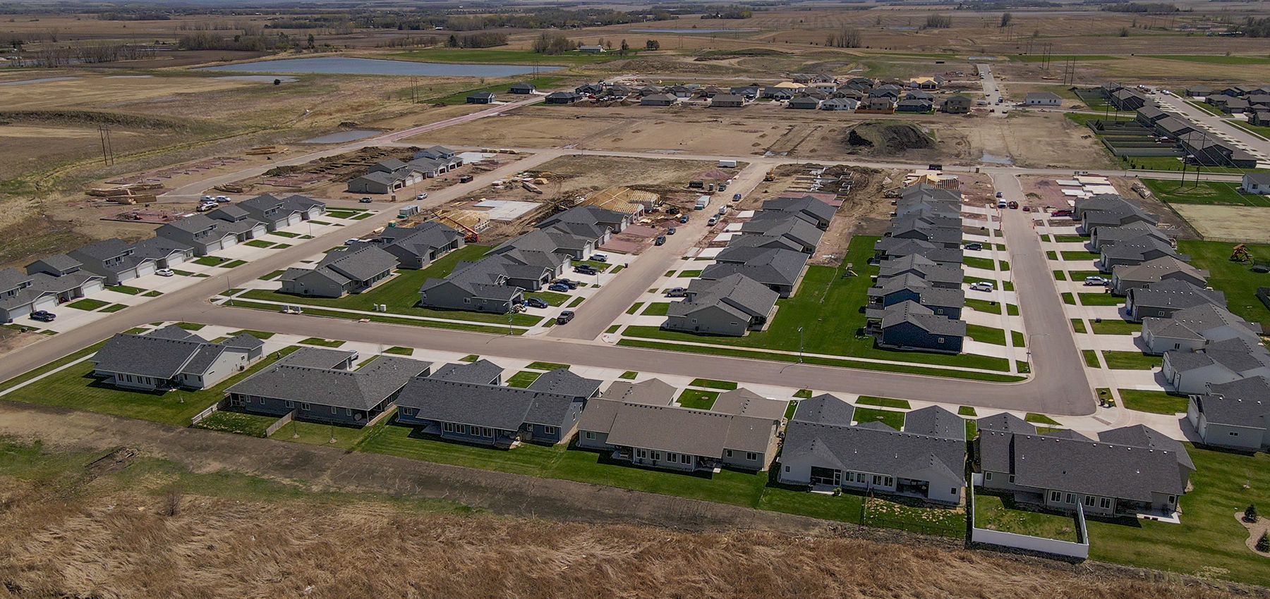 An arial view showing development buildings