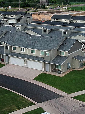 A townhome neighborhood that features large, spacious townhomes.